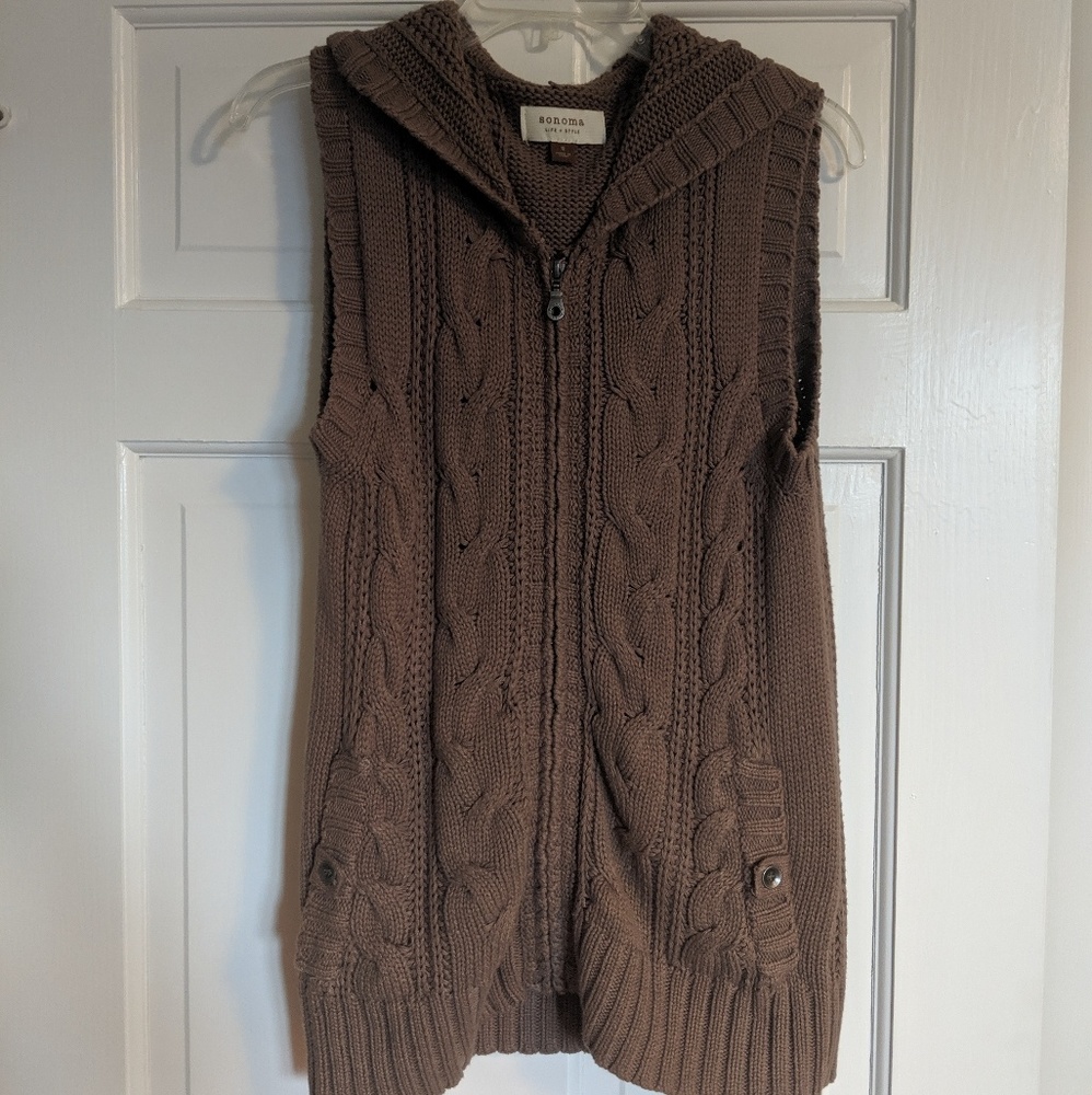 Knit zip up hooded vest